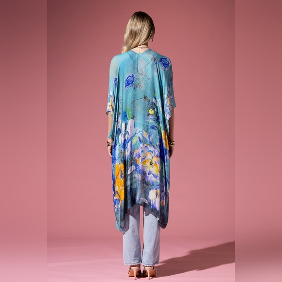 Colorful Floral Print Lightweight Kimono - Watercolor Effect Background - Picture 8 of 8